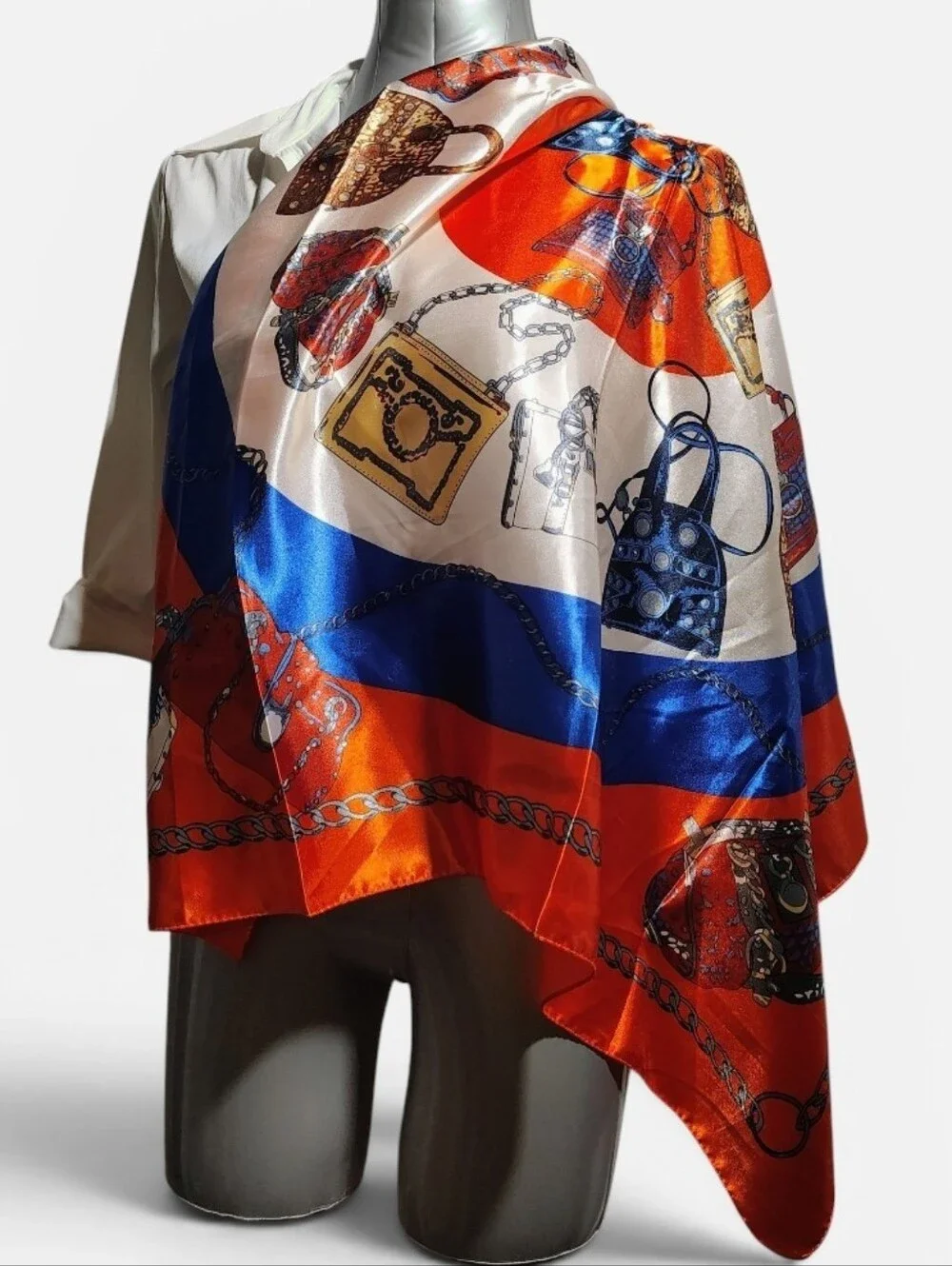 Vibrant Orange & Blue Patterned Women’s Scarf